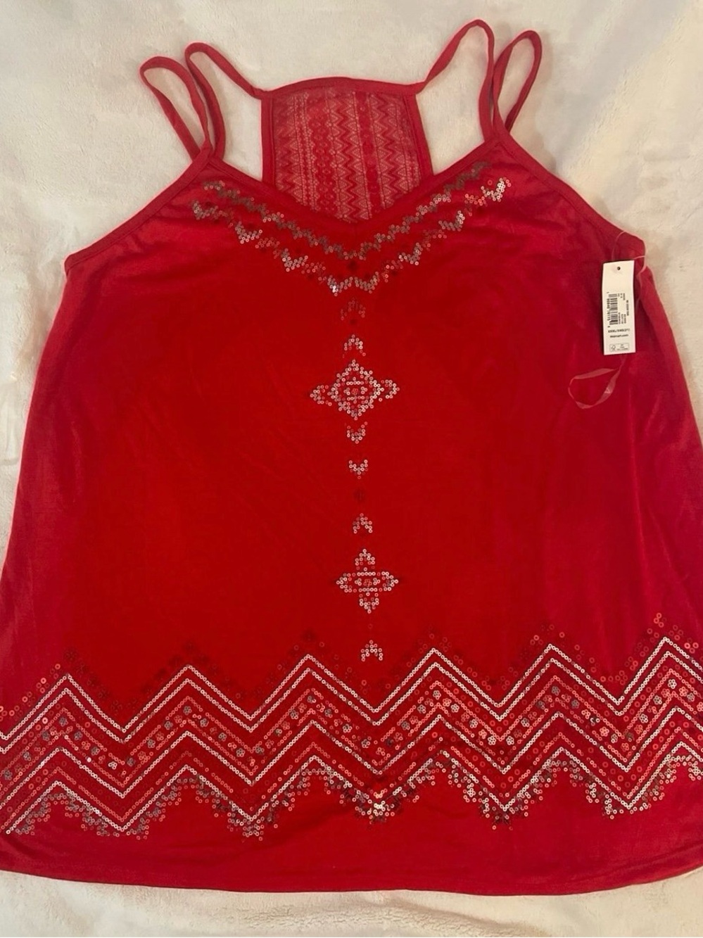 Red Sequin Embellished Women's Tank Top - Sleeveless Spaghetti Strap 3XL NWT